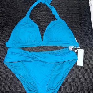 Elegant Wrap-Style Two-Piece Bikini in Azure Blue
